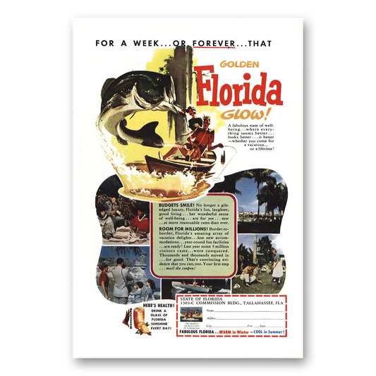 1954 Florida Golden Florida Glow Vintage Magazine Print Ad