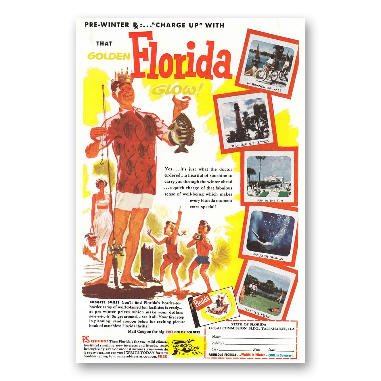 1954 Florida Fishing Pre Winter Rx Vintage Magazine Print Ad