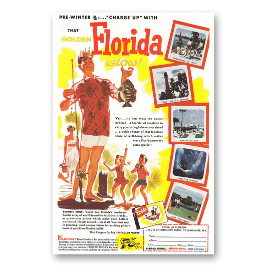 1954 Florida Fishing Pre Winter Rx Vintage Magazine Print Ad