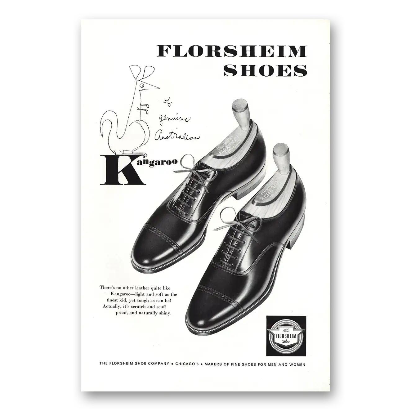 1954 Florsheim Shoes No Leather Quite Like Kangaroo Vintage Magazine Print Ad