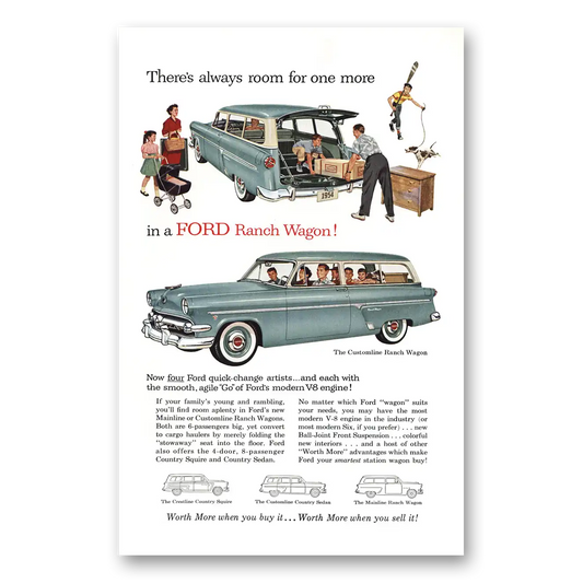 1954 Ford Wagons Always Room For One More Vintage Magazine Print Ad