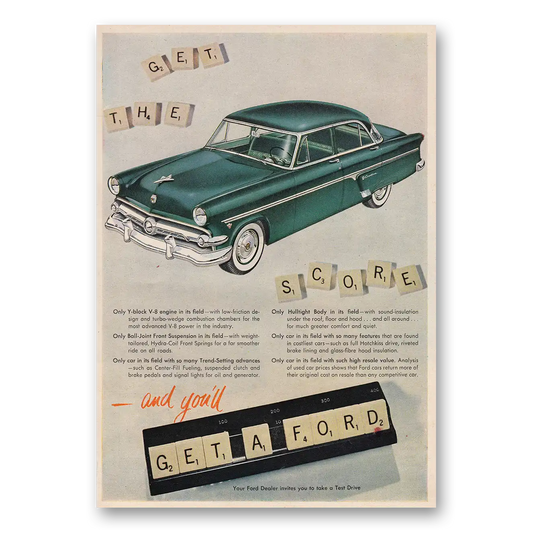 1954 Ford Get the Score Get a Ford Vintage Magazine Print Ad