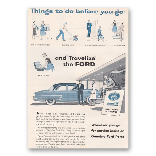 1954 Ford Parts and Service Things To Do Before You Go Vintage Magazine Print Ad