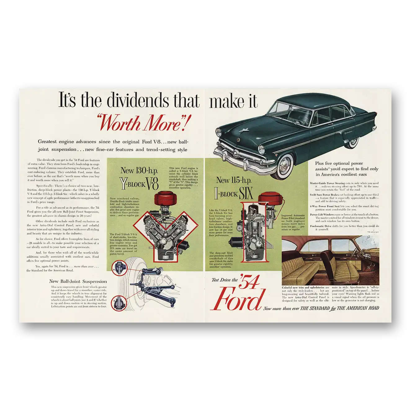 1954 Ford Dividends That Make It Worth More Vintage Magazine Print Ad