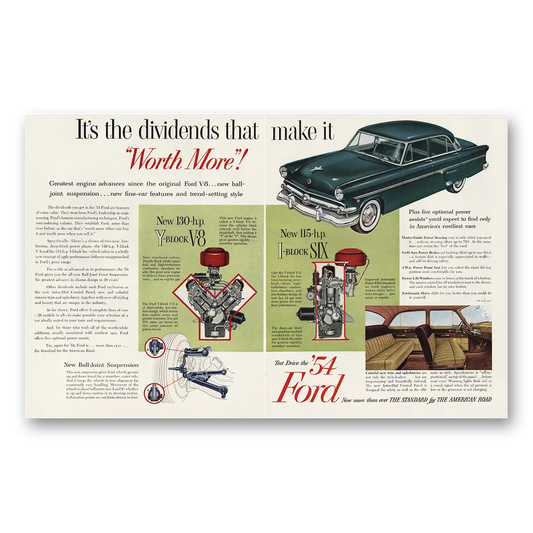 1954 Ford Dividends That Make It Worth More Vintage Magazine Print Ad