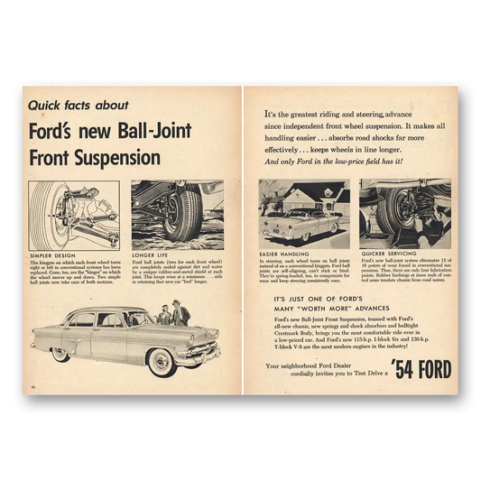 1954 Ford Ball Joint Front Suspension Vintage Magazine Print Ad