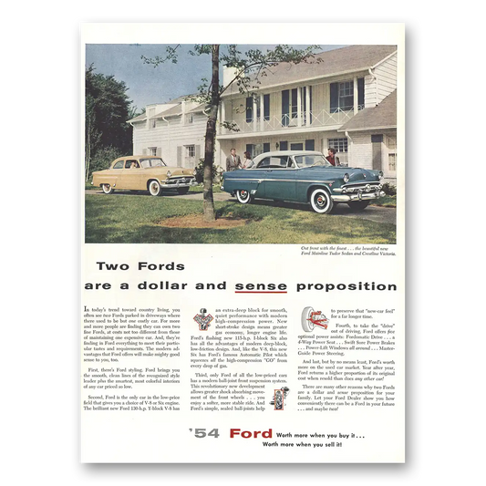 1954 Ford Two Fords Are a Dollar and Sense Proposition Vintage Magazine Print Ad