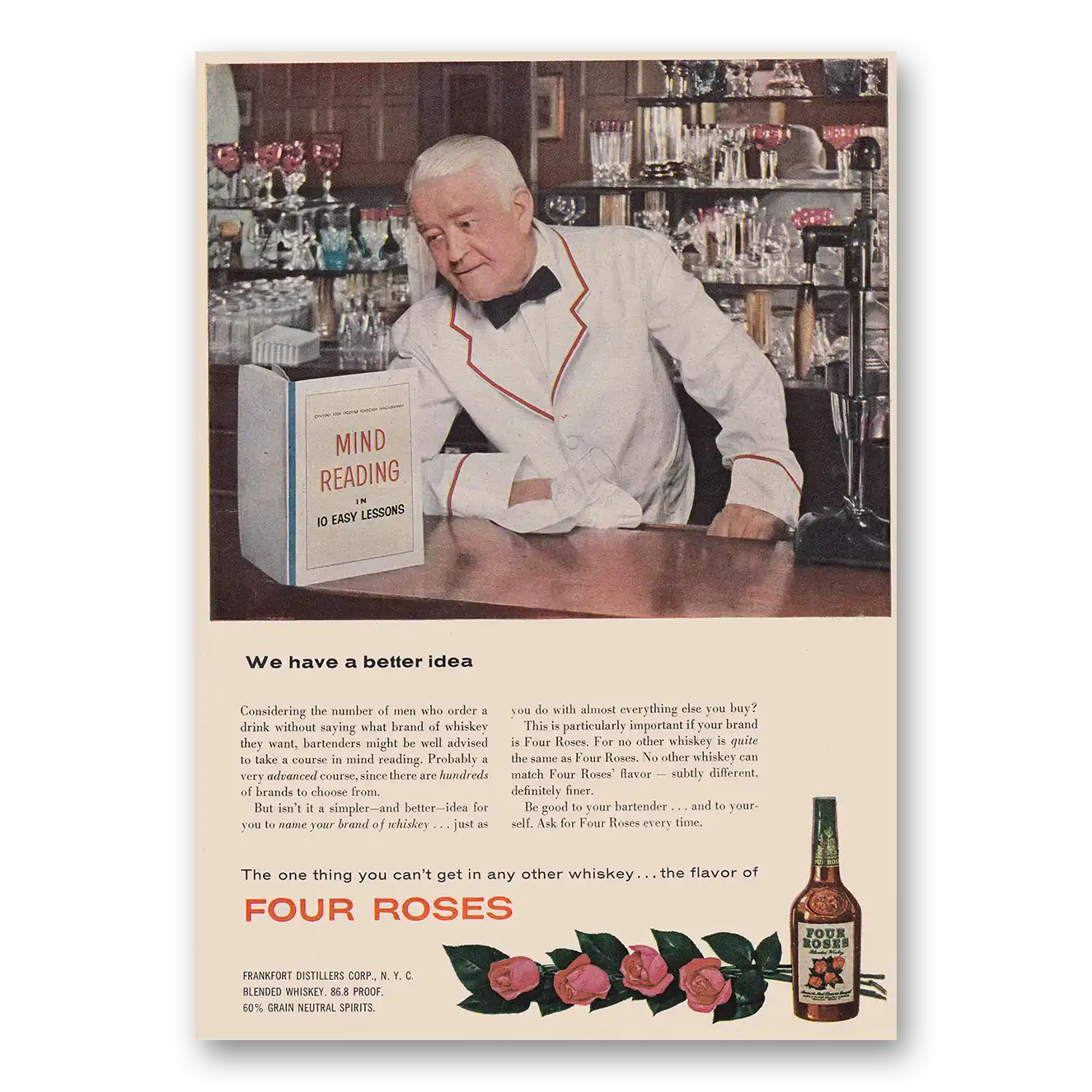 1954 Four Roses We Have a Better Idea Mind Reading Vintage Magazine Print Ad