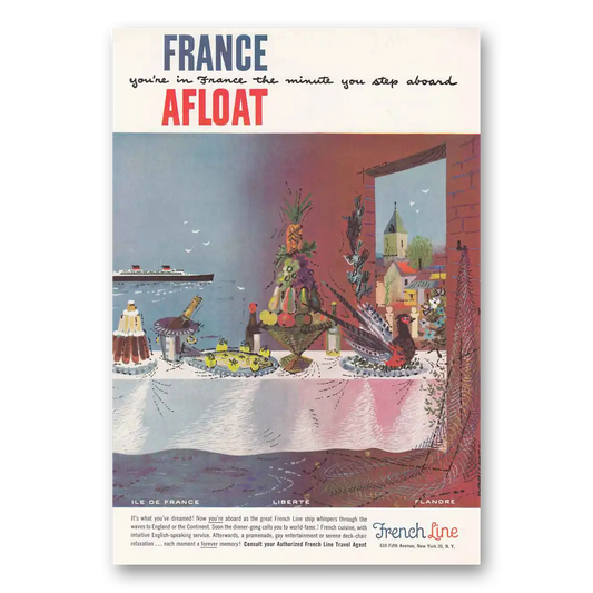 1954 French Line Dinner Table Vintage Magazine Print Ad