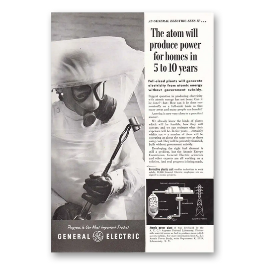 1954 General Electric Atom Will Produce Power Vintage Magazine Print Ad