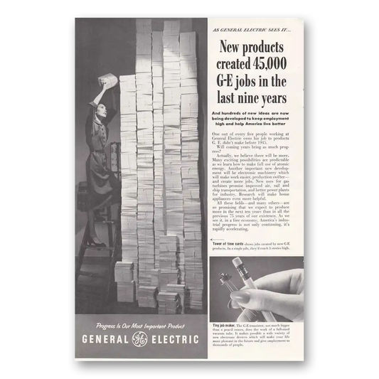 1954 General Electric New Products Created 45000 Jobs Vintage Magazine Print Ad