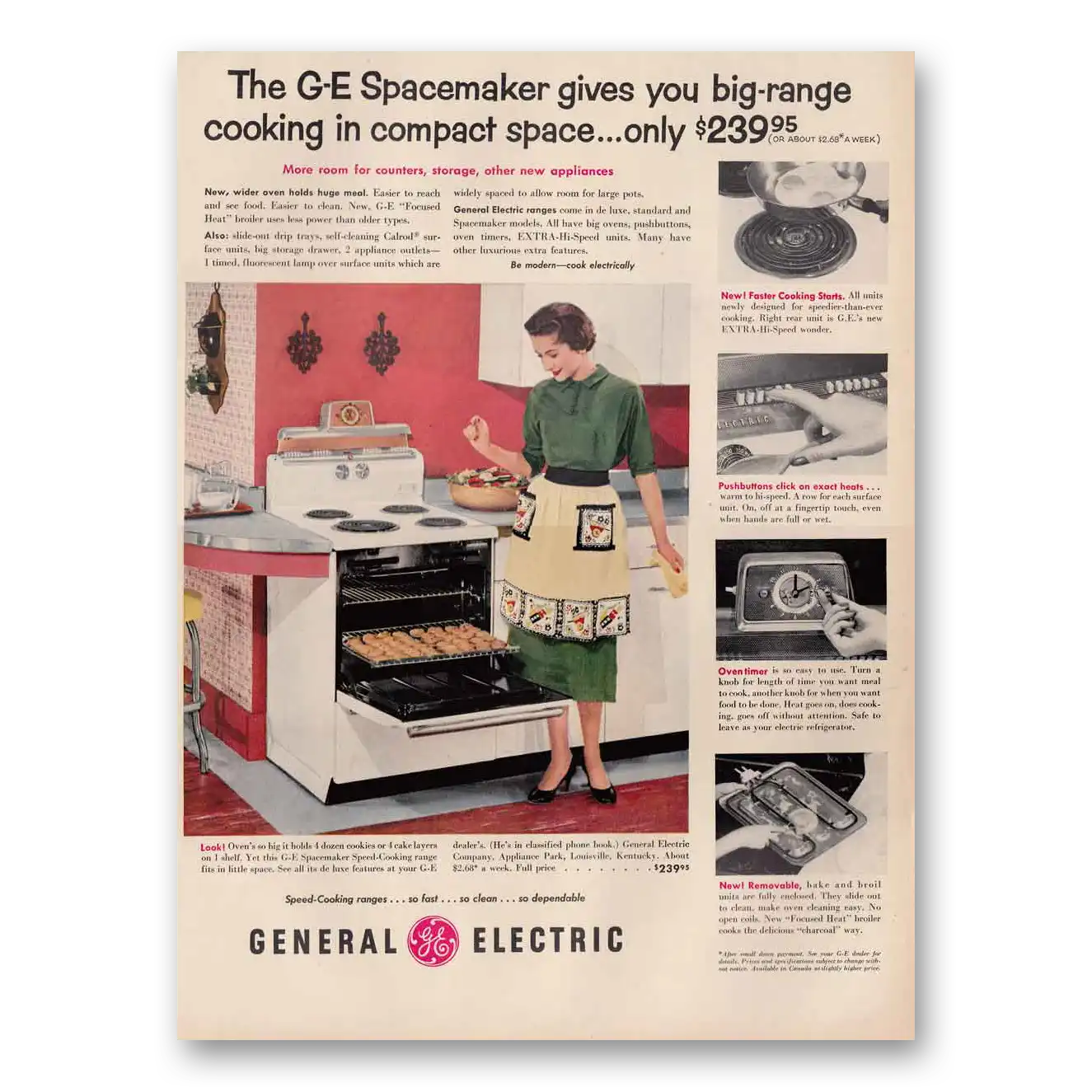 1954 General Electric Range Spacemaker Stove Vintage Magazine Print Ad