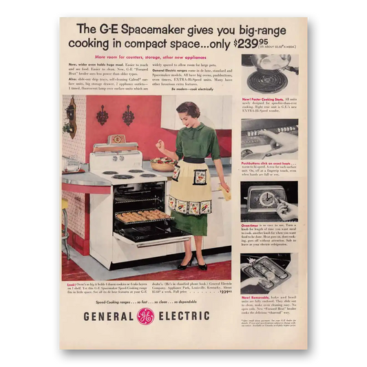 1954 General Electric Range Spacemaker Stove Vintage Magazine Print Ad