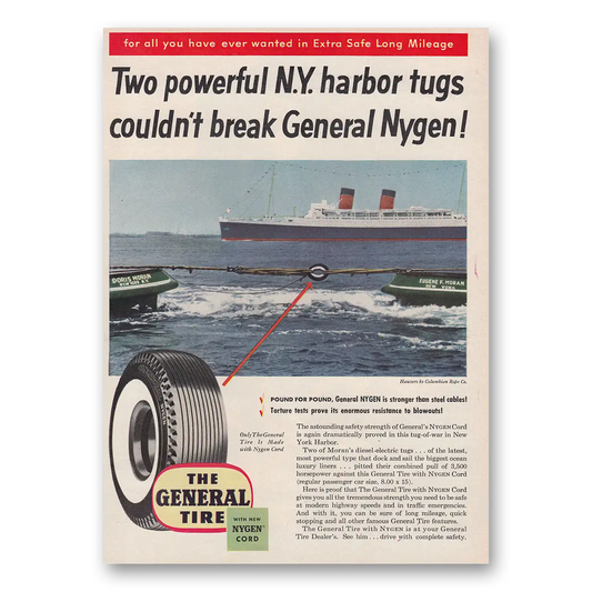 1954 General Tire Two Powerful NY Harbor Tugs Vintage Magazine Print Ad