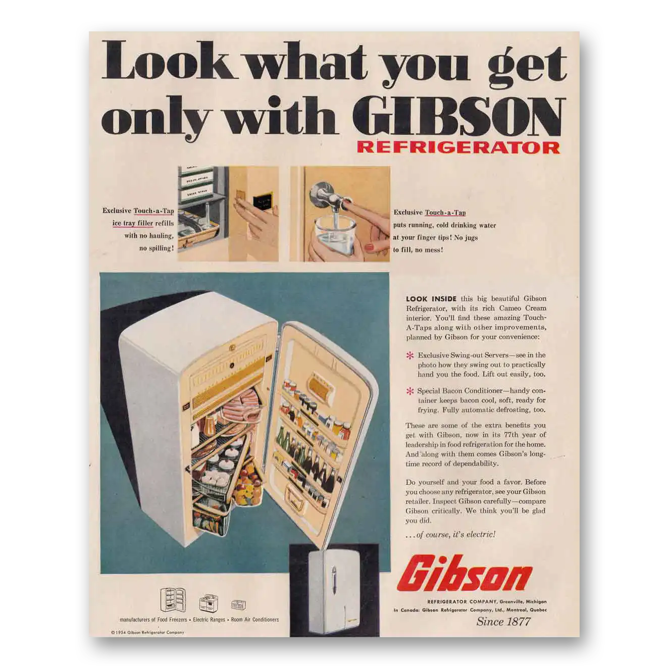 1954 Gibson Refrigerator Look What You Get Vintage Magazine Print Ad