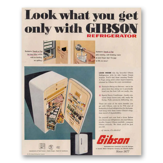 1954 Gibson Refrigerator Look What You Get Vintage Magazine Print Ad