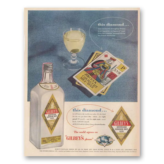 1954 Gilbeys Gin This Diamond Cards Vintage Magazine Print Ad