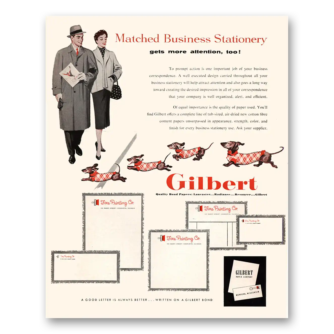 1954 Gilbert Paper Matched Business Stationery Vintage Magazine Print Ad