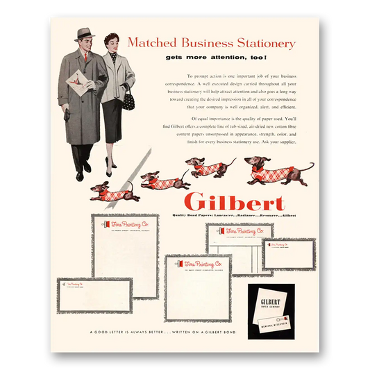 1954 Gilbert Paper Matched Business Stationery Vintage Magazine Print Ad