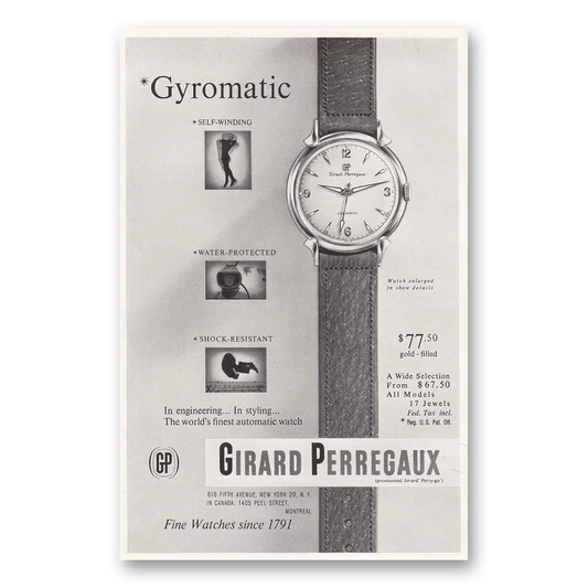 1954 Girard Perregaux Gyromatic Watch Vintage Magazine Print Ad