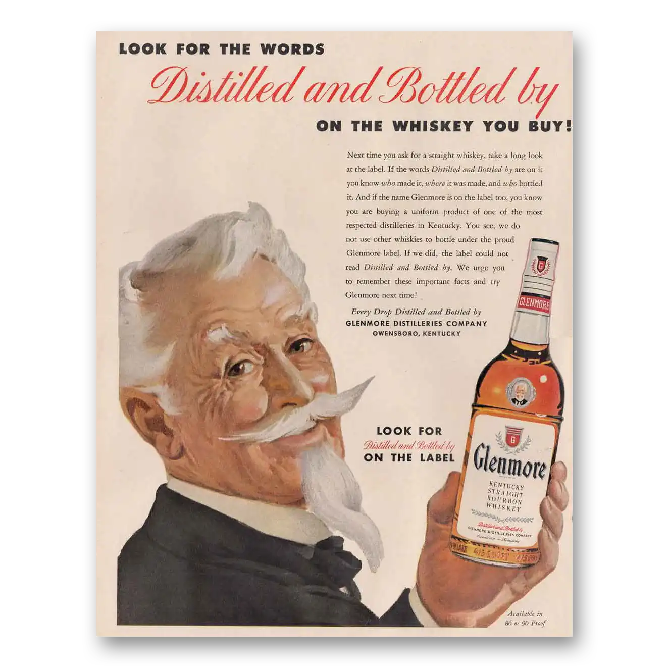 1954 Glenmore Whiskey Look for the Words Vintage Magazine Print Ad