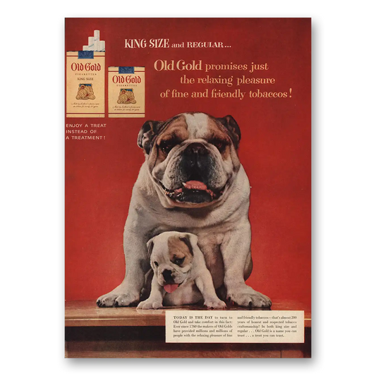 1954 Old Gold Cigarettes Bull Dogs Old Gold Promises Vintage Magazine Print Ad