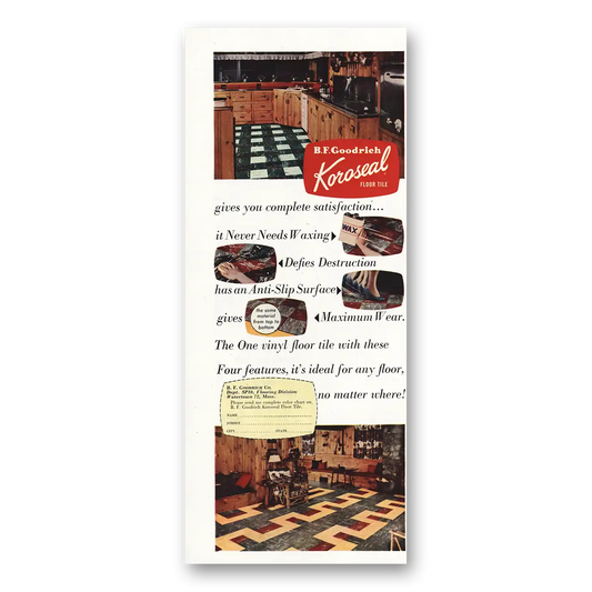 1954 B F Goodrich Karoseal Floor Tile Vintage Magazine Print Ad