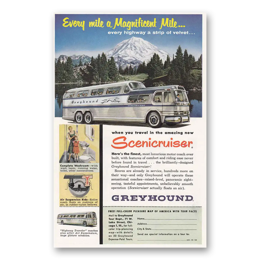 1954 Greyhound Scenicruiser Vintage Magazine Print Ad