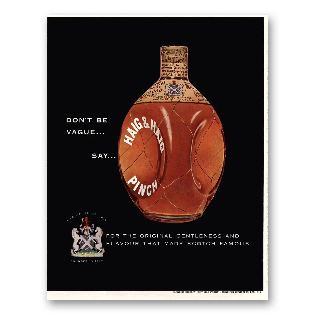 1954 Pinch Scotch Don’t Be Vague Vintage Magazine Print Ad