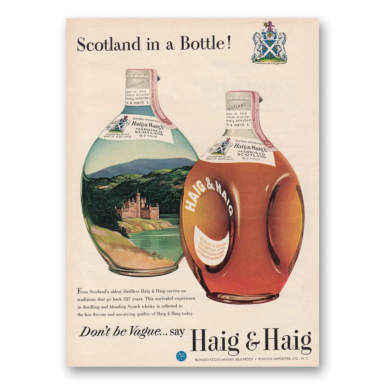 1954 Haig & Haig Scotland In a Bottle Vintage Magazine Print Ad