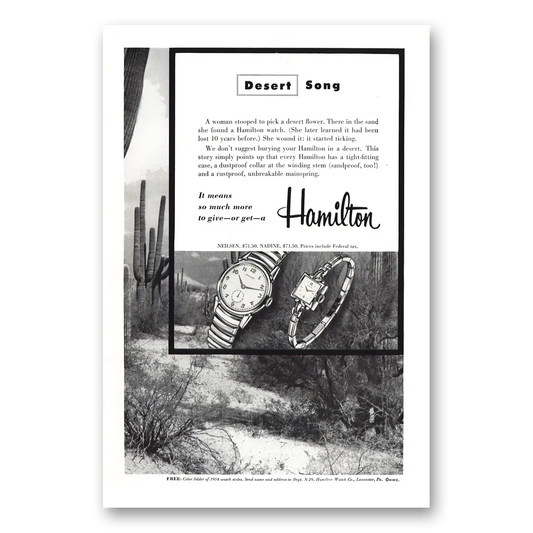 1954 Hamilton Watch Desert Song Vintage Magazine Print Ad