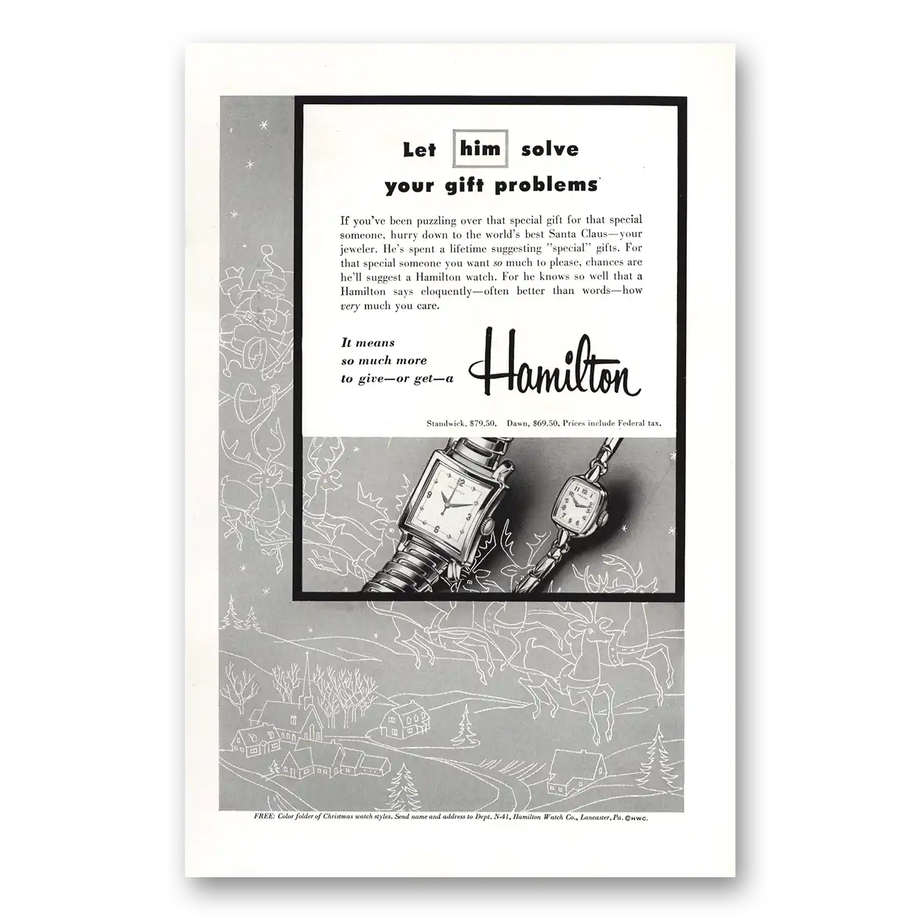 1954 Hamilton Watch Let Him Solve Vintage Magazine Print Ad