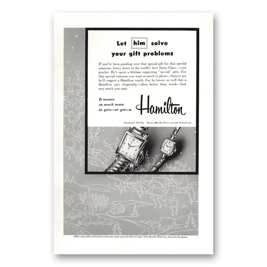 1954 Hamilton Watch Let Him Solve Vintage Magazine Print Ad