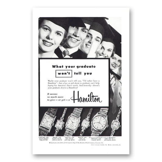 1954 Hamilton Watch What Your Graduate Wont Tell You Vintage Magazine Print Ad