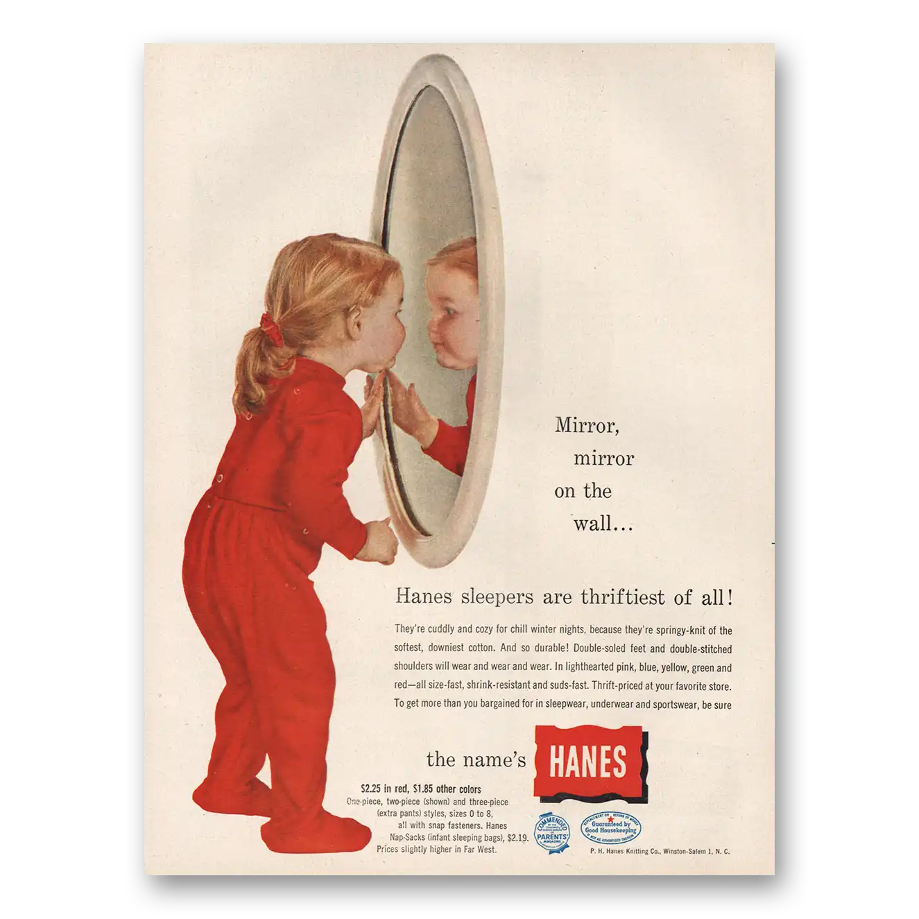 1954 Hanes Sleepwear Mirror On the Wall Vintage Magazine Print Ad