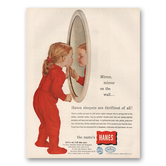 1954 Hanes Sleepwear Mirror On the Wall Vintage Magazine Print Ad