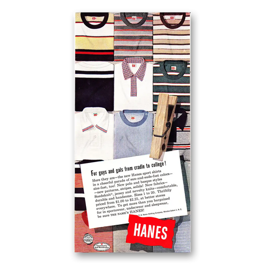 1954 Hanes Shirts For Guys and Gals From Cradle to College Vintage Magazine Print Ad