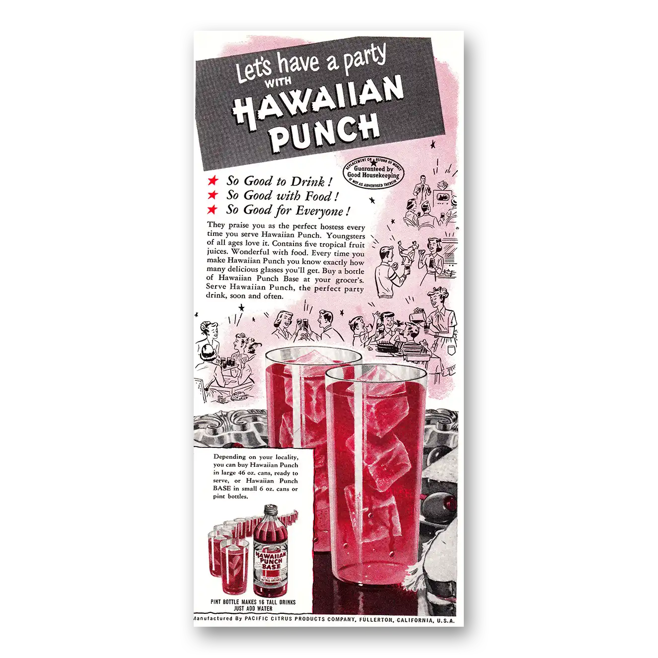 1954 Hawaiian Punch Hawaiian Punch Lets Have a Party Vintage Magazine Print Ad