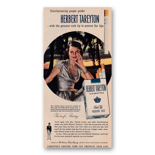 1954 Herbert Tareyton Cigarettes Mrs Charles Amory Vintage Magazine Print Ad