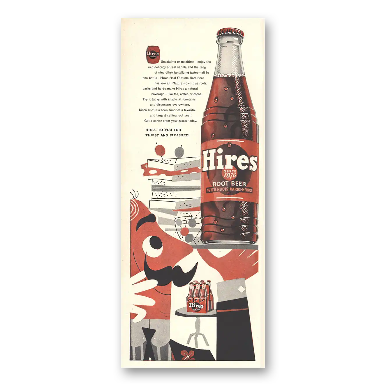 1954 Hires Root Beer Snacktime or Mealtime Vintage Magazine Print Ad