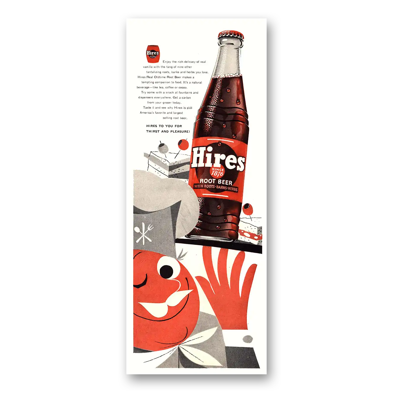 1954 Hires Root Beer Enjoy the Rich Delicacy Vintage Magazine Print Ad