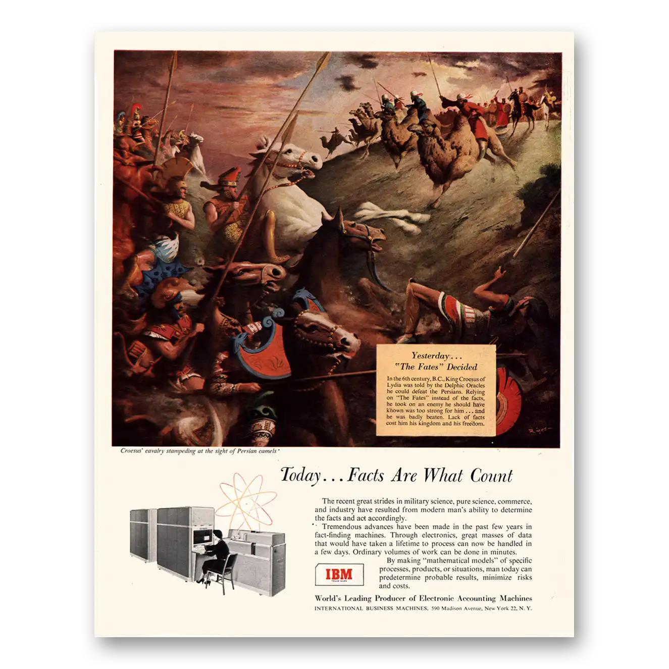 1954 IBM Computers Croesus Cavalry Stampeding Vintage Magazine Print Ad