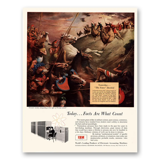 1954 IBM Computers Croesus Cavalry Stampeding Vintage Magazine Print Ad