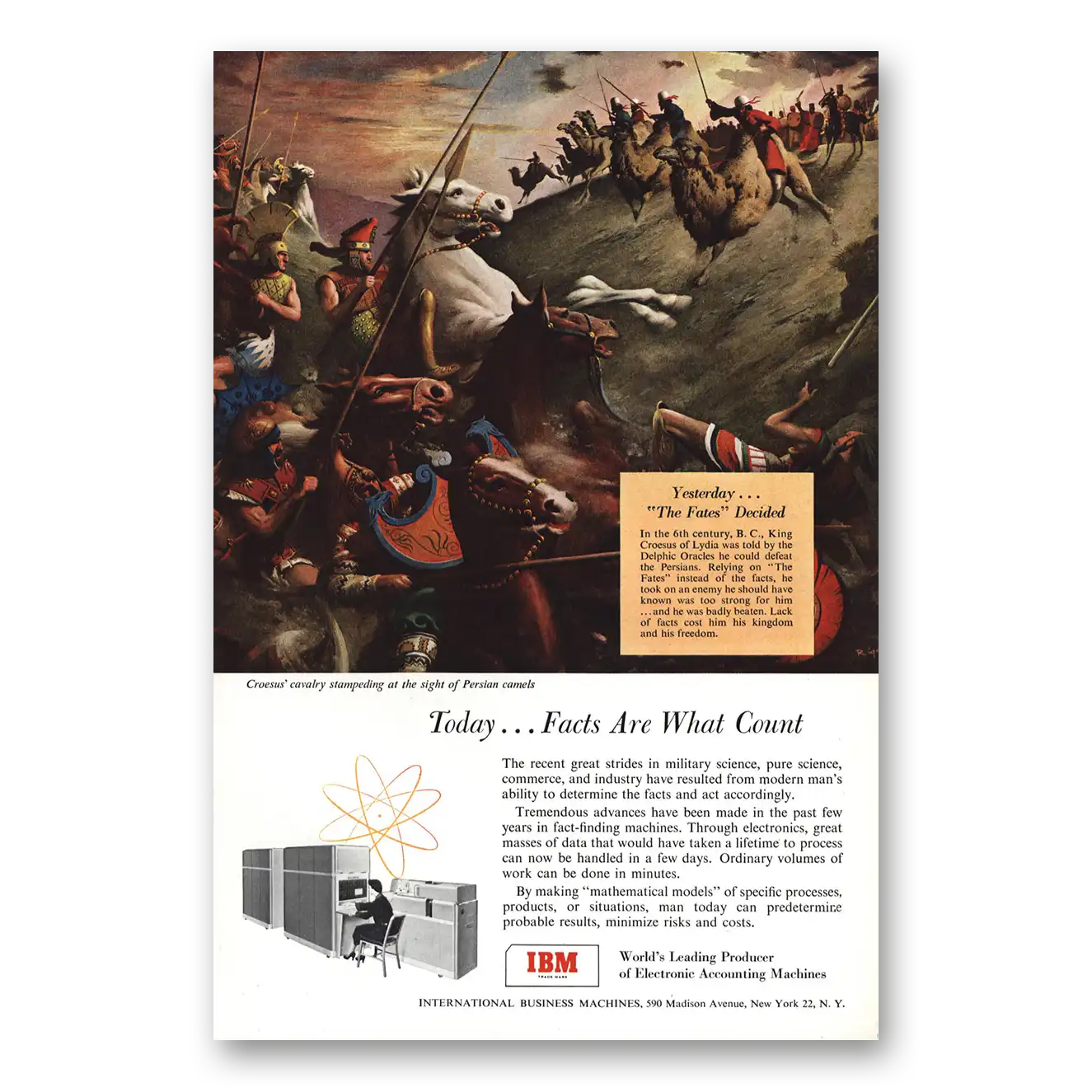 1954 IBM Computers Croesus Cavalry Stampeding Vintage Magazine Print Ad