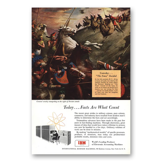 1954 IBM Computers Croesus Cavalry Stampeding Vintage Magazine Print Ad