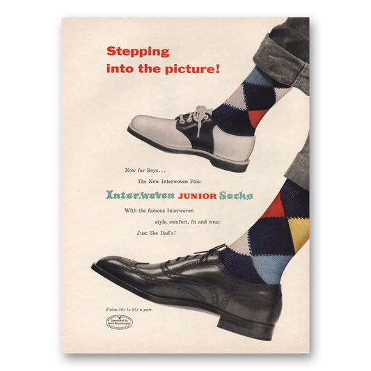 1954 Interwoven Socks Junior Socks Stepping Into the Picture Vintage Magazine Print Ad