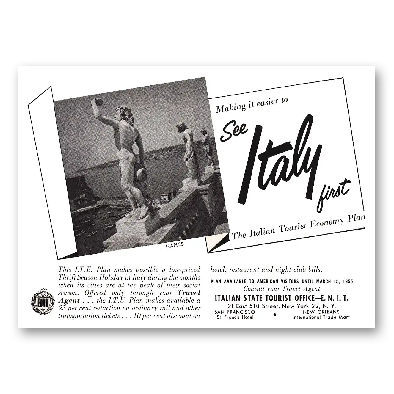 1954 Italy Naples See Italy First Vintage Magazine Print Ad