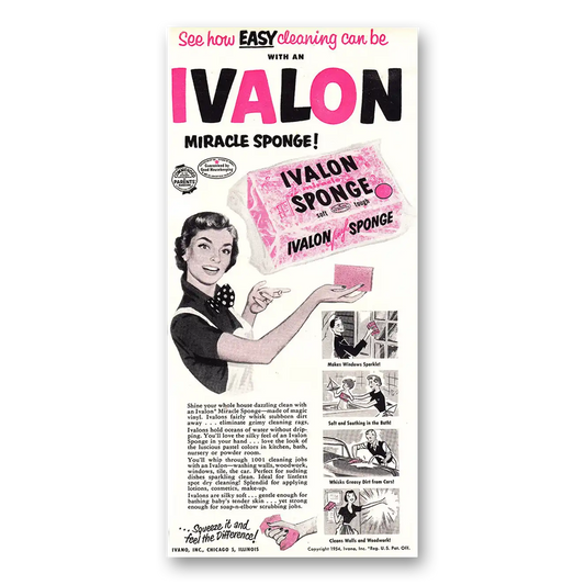 1954 Ivalon Sponge How Easy Cleaning Can Be Vintage Magazine Print Ad