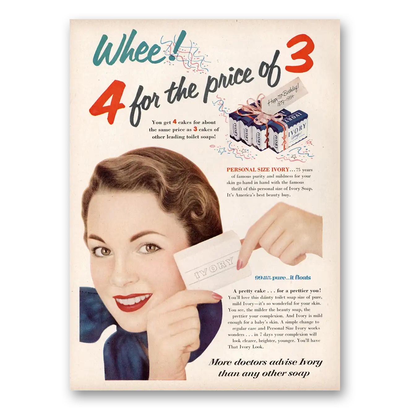 1954 Ivory Soap Whee 4 for the Price of 3 Vintage Magazine Print Ad