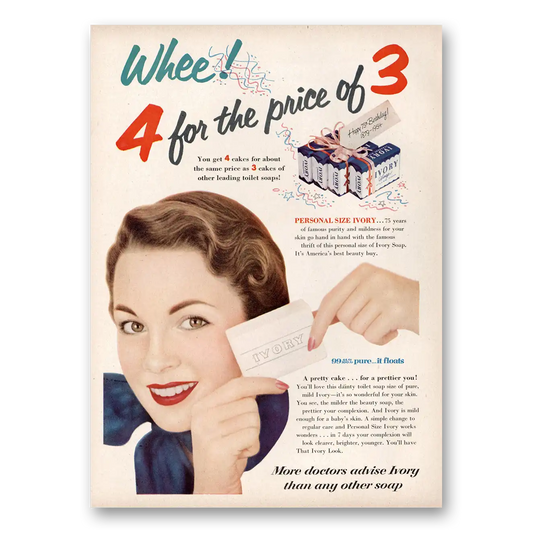 1954 Ivory Soap Whee 4 for the Price of 3 Vintage Magazine Print Ad